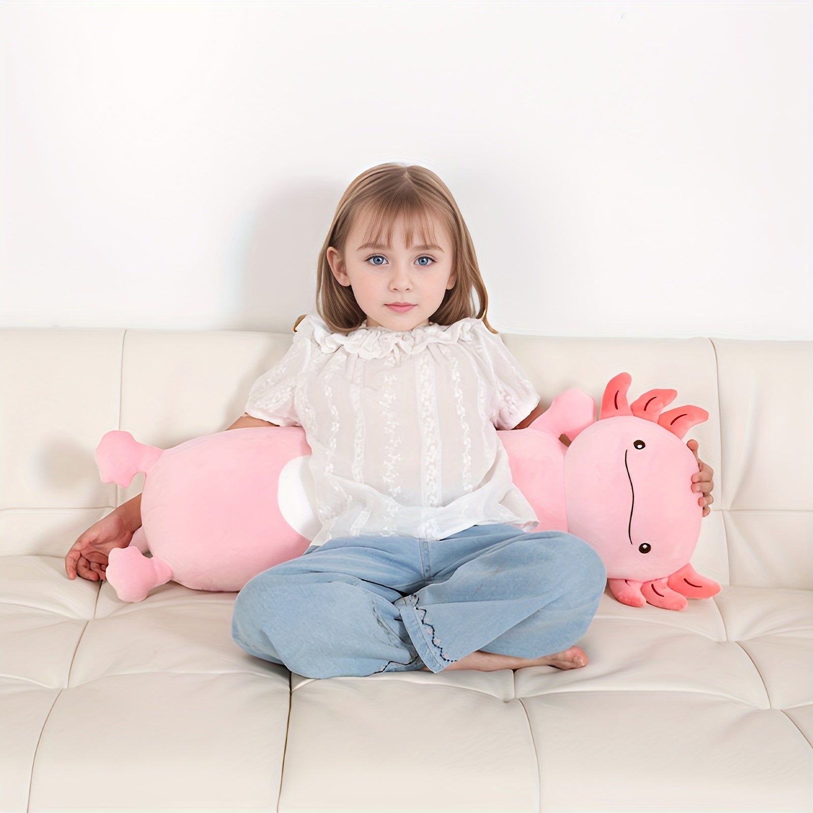 Pilou de corps en peluche long et mignon de 36 pouces pour axolotl rose - Grand jouet en peluche squishy, cadeau doux et câlin pour les jeunes et les amies le jour de leur anniversaire, le jour de l'amitié ou les occasions spéciales